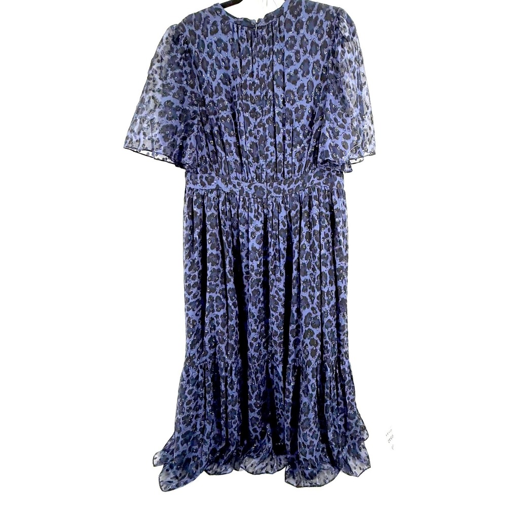 Kate Spade New York Silk Maxi Dress Medium Blue Black Leopard Print Sequins - Picture 8 of 13